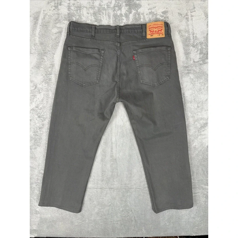 Levis 505 Regular Fit Denim Gray Jeans (38x25 CUSTOM) White Tab Straight Stretch